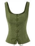 Scarlet Darkness Women's Pirate Renaissance Vest Cosplay Costume Peasant Bodice, Olive Green, Large