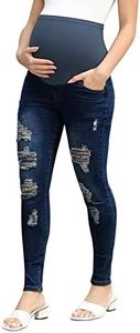 Women's Maternity Jeans Skinny Butt Lift Slim Stretch Pants Over Belly with 4 Pockets Navy Blue L