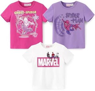 Disney Marvel Shirt Spider-Man Spider-Gwen Ghost-Spider Miles Morales 3-Pack Toddler Girls T Shirts Short Sleeve Cotton Tee Kids Graphic Top Summer 4-5 Years
