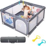 dearlomum Baby Playpen, 50"x50" Baby Playard, Playpen for Babies with Gate, Indoor & Outdoor Kid Activity Center with Anti-Slip Base, Sturdy Safety Playpen with Soft Mesh, Playpen for Toddlers(Gray)