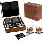 exmygboy Whisky Glasses Set with 8 Whiskey Stones, 2 Glasses, 2 Coasters, and Pliers - Ice Cubes Reusable - Whiskey Gift Set for Men