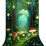 Riyidecor Enchanted Backdrop Polyester Fabric Fairy Wonderland Decor Greenery Tale Woodland Mushroom Fantasy Dreamland Plant Tree 6Wx8H Feet Nature Photography Background Birthday Photo Studio Shoot