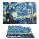 ZFRXIGN Van Gogh Starry Night Placemats Set of 4 Pack Outdoor Non Slip Place Mats Indoor Linen Placemat for Dining Table Christmas Decorations Blue