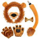 FUIPVGI 5 Pieces Lion Costume Accessory Kit,Lion Ears Plush Headband Tail Nose Bow Tie and Gloves Costume Kit,Animal Costume Set, for Kid Adult Theme Party Favors Christmas Birthday Halloween (Lion)