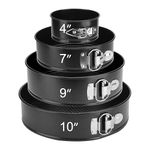 isheTao Cake Tins Set 4 Pcs(4"/7"/9"/10”), Non-Stick Springform Baking Trays, Leak-Proof Cheesecake Pan with Removable Bottom