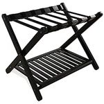 SMIBUY Luggage Rack, Foldable Bamboo Suitcase Stand with Storage Shelf for Guest Room, Bedroom, Hotel, Heavy-Duty (Black)