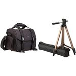 Amazon Basics - Large shoulder bag for SLR camera and accessories, Black with orange interior & 127cm (50") Lightweight Tripod with Bag