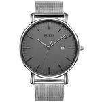 BUREI Men's Fashion Minimalist Wrist Watch Analog Date with Stainless Steel Mesh Band