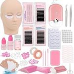 Eyelash Extension Kit for Beginners,Lash Extension Tech Starter Kit with Everything Lash Mannequin Head, Individual Lashes, Lash Fan, Glue, Remover, Tweezers for Practice