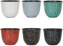 Worth Garden Plastic Planters, Indoor Set of 6 Flower Plant Pots Retro Appearance Decorative Pot with Drainage & Rubber Plugs, Multicolor 8'' Dia. x 6'' H.