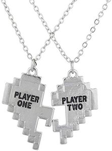 LUX ACCESSORIES Silver Tone Player 1 2 Gamer BFF Broken Heart Necklace Set (2pc)