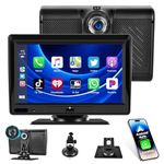 Podofo 7" Wireless Car Stereo with Wireless Apple Carplay&Android Auto,Carplay Screen for Car with 4K Dash Cam,Portable Car Radio with Mirror Link,GPS Navigation,Voice Assistant,Loop Recording,AUX,FM