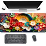 PBLJMJ Rainbow Spring Flowers Desk Pad Mouse Pad,Floral Prints Extended Large Gaming Mouse Mat with Stitched Edges,Non-Slip Waterproof Rubber Base Mousepad for Office Work Home Desk Mat(27.5X11.8 in)