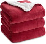 BSB HOME Heavy Winter Sherpa Blankets, Soft Fluffy Flannel Plush Blanket King Size, Fuzzy Cozy Grey Cuddle Blankets for Couch Bed Sofa Adults (90" x 100", Color-Red & Maroon)