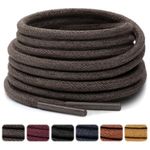 Stepace 2 Pairs Waxed Round Shoe Laces 3mm Oxford Shoelaces for Boots and Dress Shoes Dark Brown 76cm