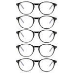 Kerecsen 5 Pack Retro Reading Glasses Men Women Blue Light Blocking Spring Hinges Lightweight Quality Round Readers(5 Black, 1.00, x)