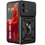 TheGiftKart Tough Armor Motorola Moto G85 5G Bumper Back Cover Case | Sliding Camera Cover, Kickstand & Ring Holder | 360° Protection Case for Motorola Moto G85 5G (PC & TPU, Black)