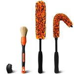 YeewayVeh Car Wheel Brush Kit, 3 Pack Scratch-Free Long Handle Tire Cleaner Brush and Detailing Brush, Wheel Cleaning Brushes for Vehicle Motorcycle Tyre Rim Fenders Engine Exhaust Tips, Orange