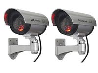 Simxen Realistic Looking Dummy Drum Shaped CCTV Security Camera with Flashing Red Light, 2 Pieces