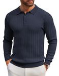 COOFANDY Men's Jumper Poloshirt Winter Jumper Tops Casual Smart Long Sleeve Polo Shirts Sweatshirts Knitted Jumper Thermal Jumper Dark Blue M