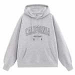 Wrenpies California Letter Graphic Print Hoodies for Teen Girls Cute Aesthetic Hooded Sweatshirt Preppy Loose Pullover Tops, Gray, Medium