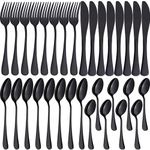 PionStar 32 Pieces Black Cutlery Set, Stainless Steel Cutlery Set for 8 People, Flatware Set Include Knives, Forks, Spoons and Teaspoons, Dishwasher Safe/Mirror Polished, Flatware Set for Kitchen