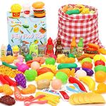 Tagitary Kitchen Toys Play Food Toys Set , 88 PCS Plastic Grocery Fake Food Play Kitchen Accessories for Kids,with Fruits Veggies Food Cans and Storage Bag,Birthday Gift for Kids Toddlers