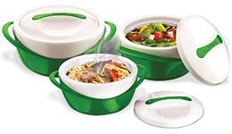 Pinnacle Insulated Casserole Dish with Lid 3 pc set 2.6/1.25/.6 qt. Elegant Hot Pot Food Warmer/Cooler - Large Thermal Soup/Salad Serving Bowl Stainless Steel, Best Gift Set for Moms, Holidays - Green