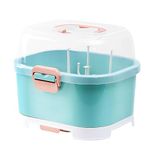 Baby Bottle Holder, Portable Large Capacity Toddler Bottles Storage Box with Lid Cover Anti-Dust Protection and Cutlery Storage Baby Bottle Drying Rack for Baby At Home Kitchen Travel Outdoors (Blue)