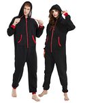 Kgromfy Adult Onesie Hooded Jumpsuit Family Couples Matching Pajamas Zipper Sleepwear One Piece Christmas Loungewear, Black-red Zipper, XX-Large