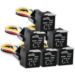 GOOACC 6 Pack Automotive Relay Harness Set 5-Pin 30/40A 12V SPDT with Interlocking Relay Socket and Harnesses,2 Years Warranty