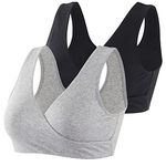 COLOMI Maternity Nursing Bra Wireless Cotton Breastfeeding Bra for Sleep (Black+Grey/2Pack, XL, x_l)