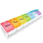 PILLBOX7 Weekly Pill Box 7 Day Monday - Sunday | Pill Boxes 7 Day 1 Times a Day, Pill Organiser Premium Quality, Tablet Organiser Spring Open Design for Your Pills, Vitamins, Medicine Organiser