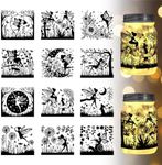 GLOBLELAND 12Pcs Fairy Silhouette Jar Cutouts Dandelion Plastic Silhouette Wall Decals (Not Stickers) Lantern Jar Cutouts Window Lamp Decals Glass Decorations Art Mural Home Decor