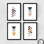 Nacnic Geometric Shapes Poster Set Geometric Arrows Black and Violet Tones Art Prints Art Prints Set of 4 Posters Unframed A4 250g paper for home