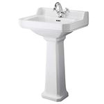 Milano Richmond - White Traditional 560mm x 450mm Full Pedestal Bathroom Basin Sink - 1 Tap Hole