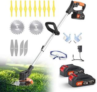 Jwdj Cordless Strimmer 21V Li-ion Batteries Metal Blade Strimmer grass trimmers With Fast Charger 20 different types of blades for Garden Clearing Weeds Flower Trees (BLACK)