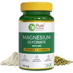 Pure Nutrition Magnesium Glycinate + Zinc, 60 Veg Tablets | For Bone, Muscle & Nerve Health l Better Relaxation & Sleep Quality | Helps Ease Period Cramps | Supports Stress Relief & Heart Health