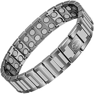 JEROOT Titanium Magnetic Therapy Bracelets for Mens Magnetic Lymph Detox Bracelet for Pain Relief for Arthritis,Lymph Drainage 4000 Gauss Double Row Strong Magnets Bracelet with Adjustment Tool(Gray)