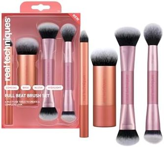 Real Techniques Full Beat Makeup Brush Set, 4 Piece Brush Kit for Foundation, Concealer, Blush, Contour, Highlight & Powder Blending, Travel Set, Soft UltraPlush Bristles, Cruelty-Free