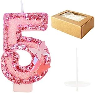 Birthday Candles Number 5,Pink Glitter Happy Birthday Cake Candles Handmade Sequin Numeral Candle