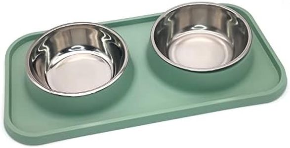 BNOSDM Double Dog Food Bowls Stainless Steel Dog Food and Water Bowls with Non-Spill Plastic Mat Pet Cat Feeder Bowl Set for Puppy Cats Kitten Small Medium Dogs Green