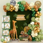 Baby Boxes Safari Baby Shower Decorations for Boy Girl, Safari Balloons Arch Kit with Green Jungle Baby Boxes,Green and Brown Animal Print Balloons for Dinosaur Safari Birthday Decorations for Boys