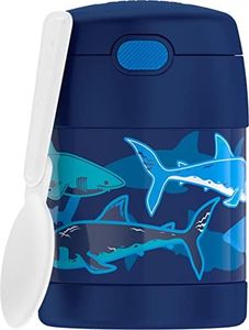 THERMOS FUNTAINER 10 Ounce Stainless Steel Vacuum Insulated Kids Food Jar with Spoon, Sharks