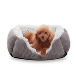 FURTIME Washable Dog Bed Medium - Long Plush Dog Bed Ultra Soft Puppy Bed Flannel Calming Dog Bed for Anxiety Dogs - Machine Washable | Grey