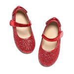 THEE BRON Toddler Girls Shoes Glitter Ballet Flats Princess Dress Shoes for Kids(CA-GE10 Little Kid,Red/3M)