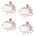 Ebun Heavy Gauge Stainless Steel Dinner Set | Copper Plated Hand Hammered Steel Thali Set | Stainless Steel Dinner Set for Kitchen | Thali Set for Dinner | Pack of 4 | 24 Pieces