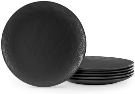 Navaris Grande assiette plate en grès - Lot 6x assiettes plates 27 cm pour 6 personnes - Service de vaisselle design tissé texturé pour dessert dîner viande steack poisson