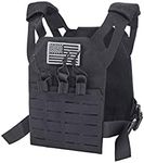 Childrens Tactical Airsoft Paintball Kids Vest, Free US Flag Patch, Mil Spec PALS Laser cut Molle Modular w/Mag Pouches (Black)