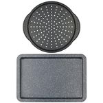 Salter COMBO-9142 Megastone Baking Tray & Pizza Pan Set – Non-Stick Oven Pans, Flat Cookie Sheet, Perforated Crisper Chip Tray with Handles, Carbon Steel, Easy Clean, PFOA-Free, Oven Safe Up to 220°C